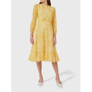 NWT HOBBS LONDON Lexi Jacquard Dress Size US 2 UK 6 Yellow/Ivory Orig $355